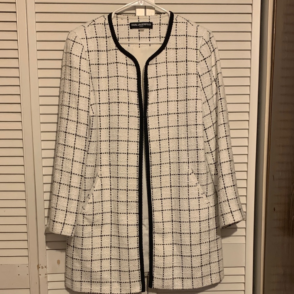 Karl Lagerfeld White and Black Checkered Blazer